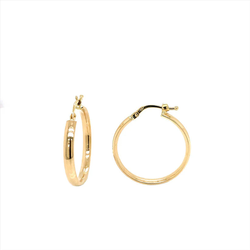 9CT YELLOW GOLD HALF ROUND 3MM X 20MM HOOP EARRINGS.