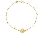 9CT YELLOW GOLD CLOVER FINE BRACELET WITH DIAMOND CUT BALLS.