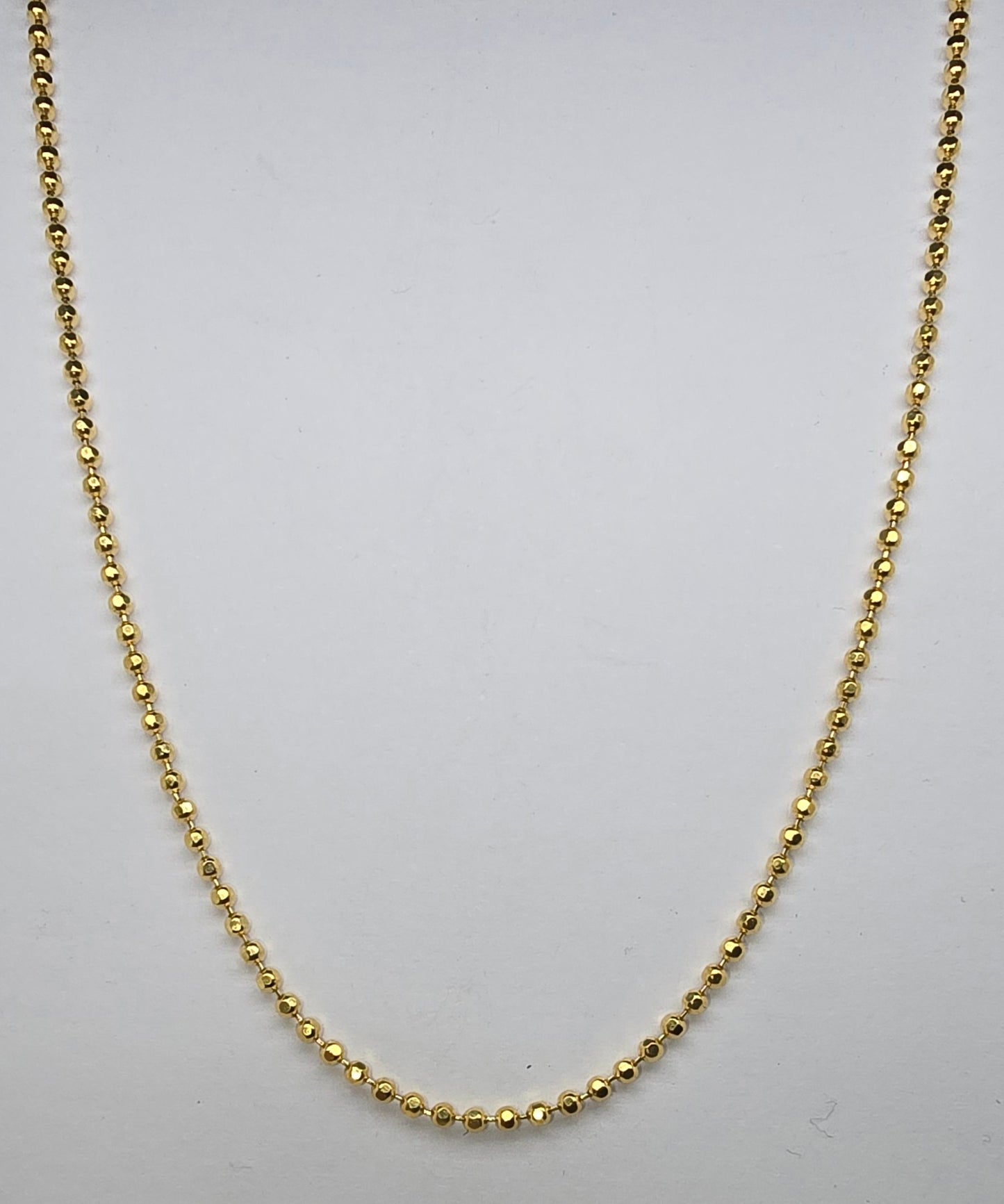18CT YELLOW GOLD ITALIAN IMPORTED 1.5MM 45CM DIAMOND CUT BALL CHAIN.