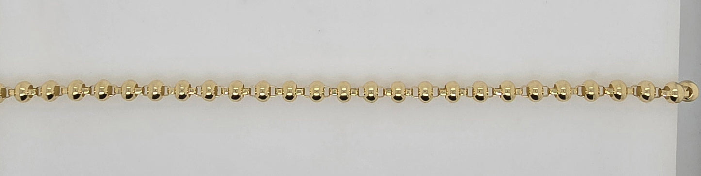 9CT YELLOW GOLD IMPORTED 19CM 5MM BALL 5.42GRAM BRACELET.