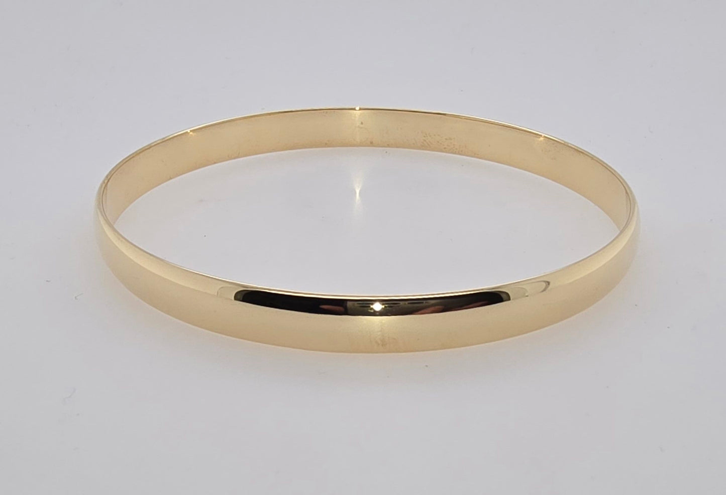 9CT YELLOW GOLD HANDMADE 7 X 65MM 1/2 ROUND SOLID BANGLE 20.20GRAMS