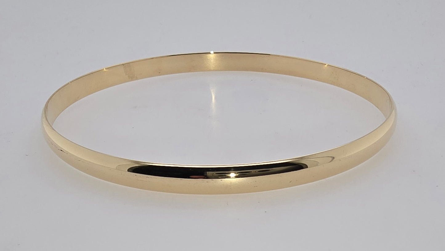 9CT YELLOW GOLD 5 X 65MM 1/2 ROUND SOLID BANGLE 12.88GRAMS