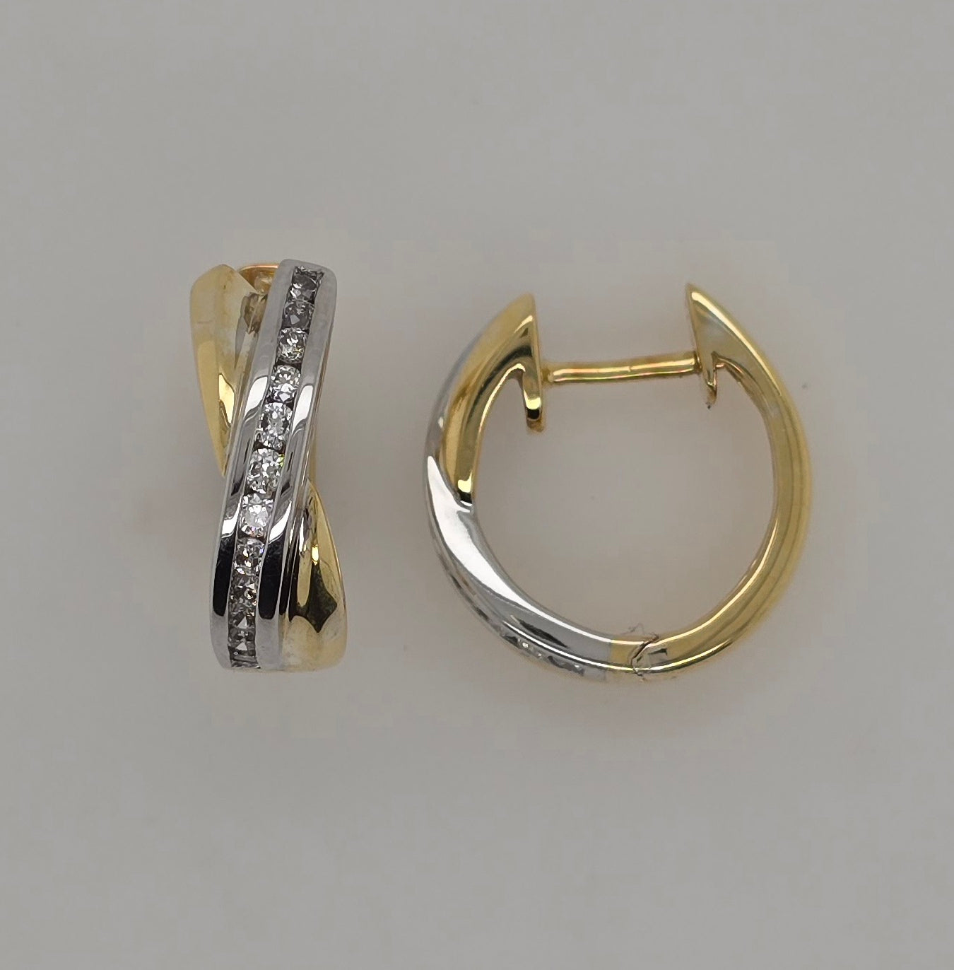 18CT TWO-TONE DIAMOND CROSS OVER EARRINGS