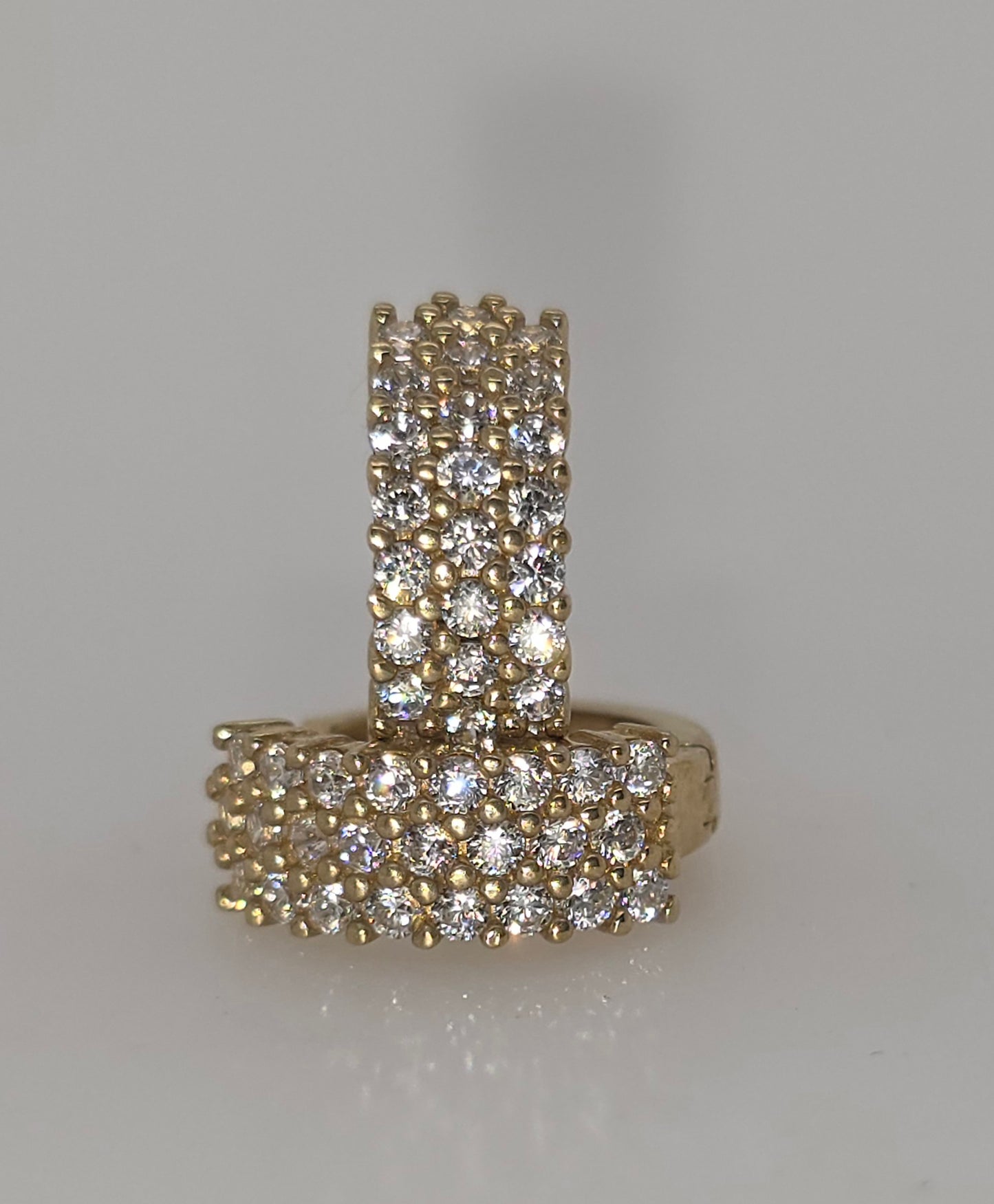 9CT YELLOW GOLD IMPORTED CUBIC ZIRCONIA 3 ROW PAVE SET HUGGIES.