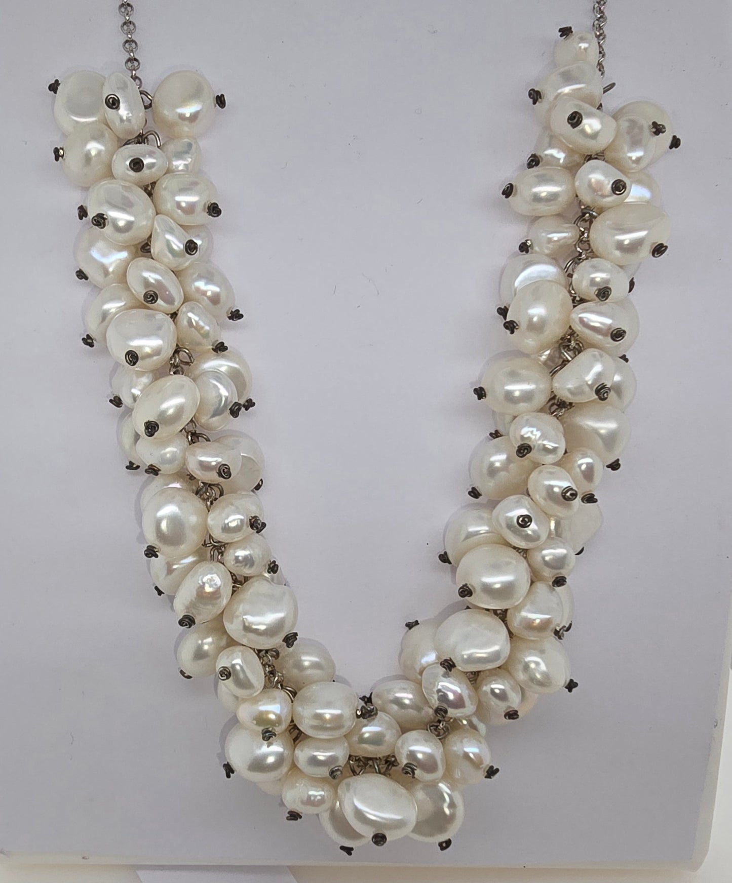 STERLING SILVER 5.5-9MM FRESHWATER KESHI PEARL NECKLACE 38-43MM.