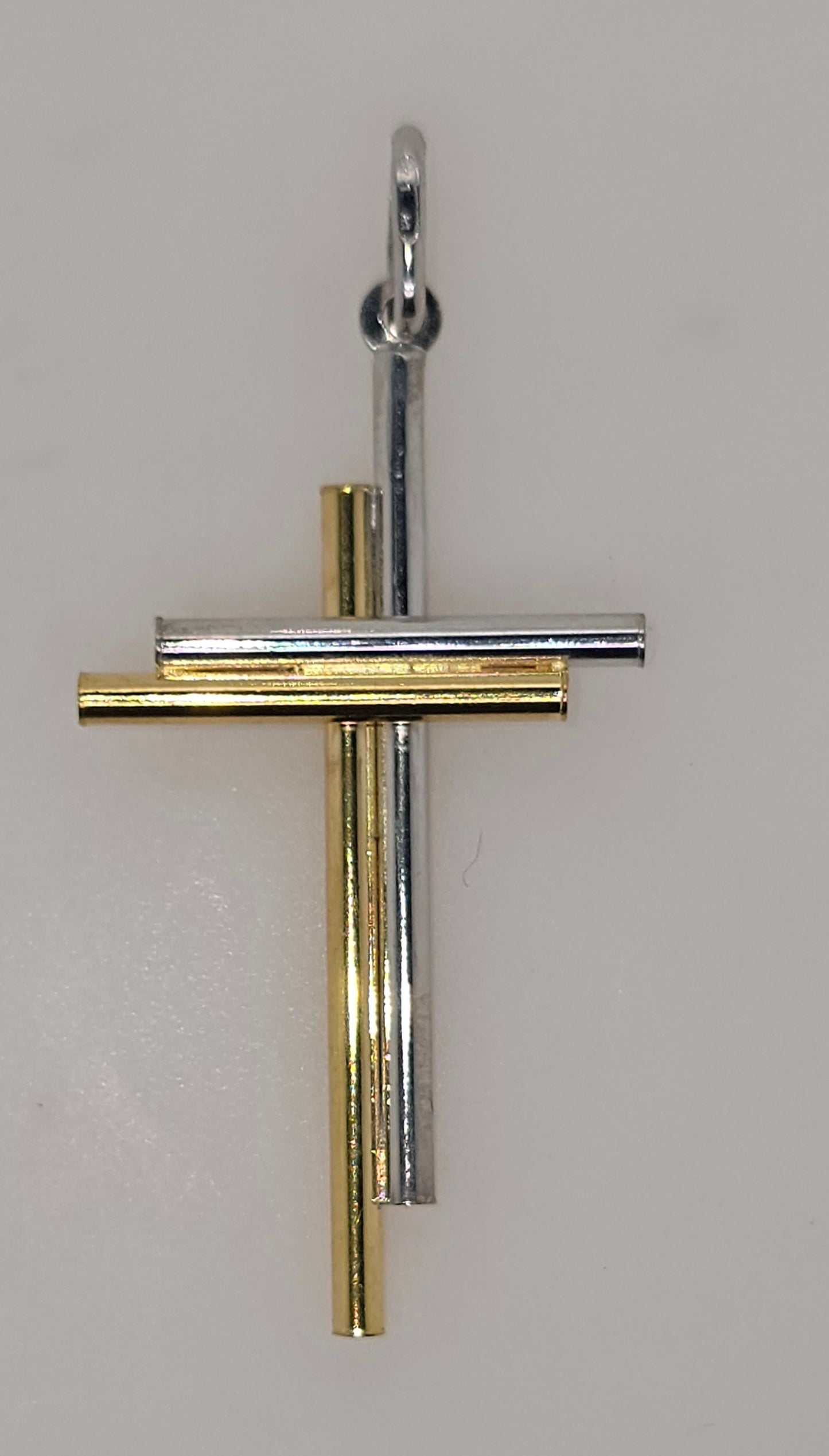 18CT TWO TONE IMPORTED 37MM X 21MM DOUBLE CROSS PENDANT.