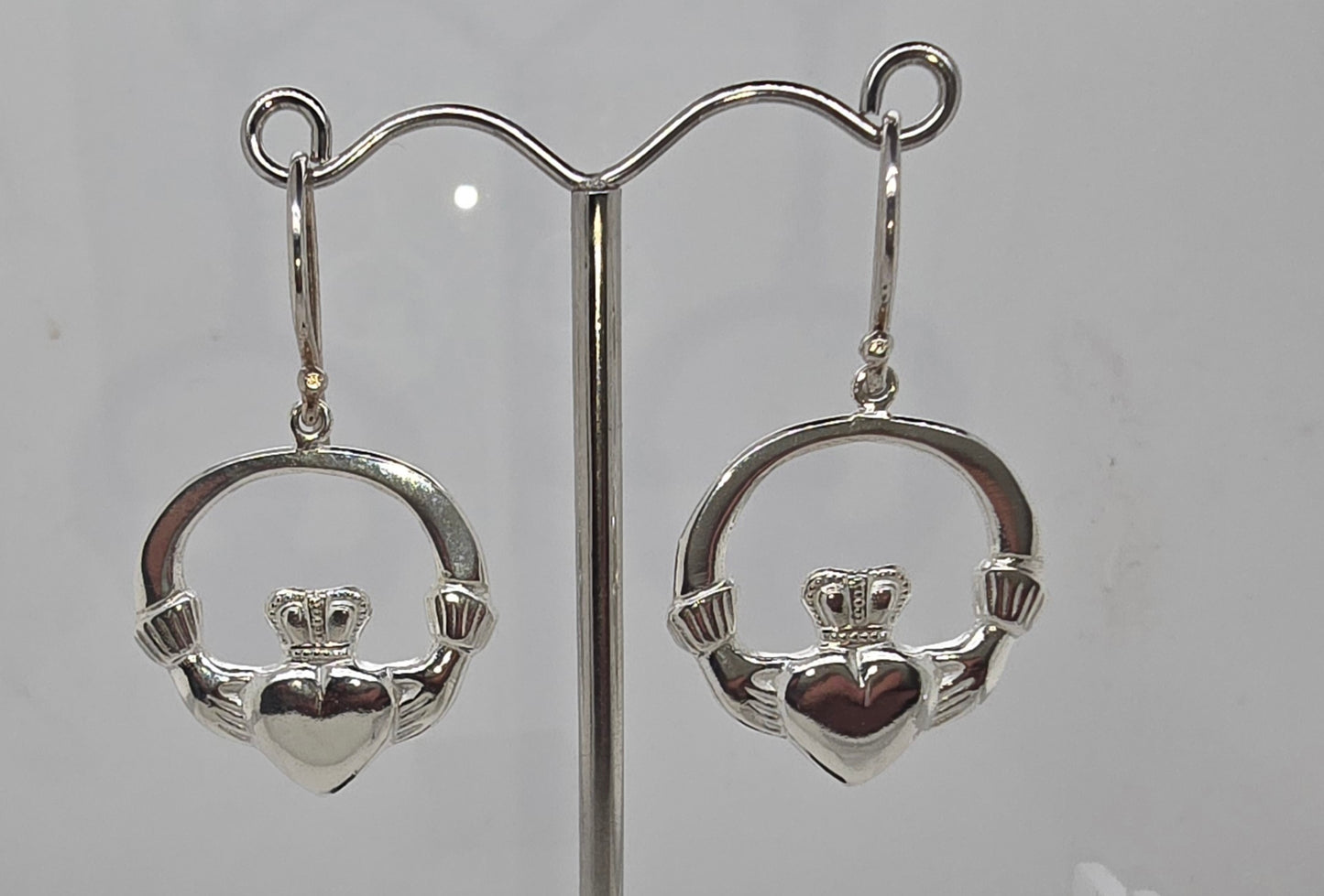 STERLING SILVER SOLID 24 X 14MM DROP HOOK CLADDAGH EARRINGS