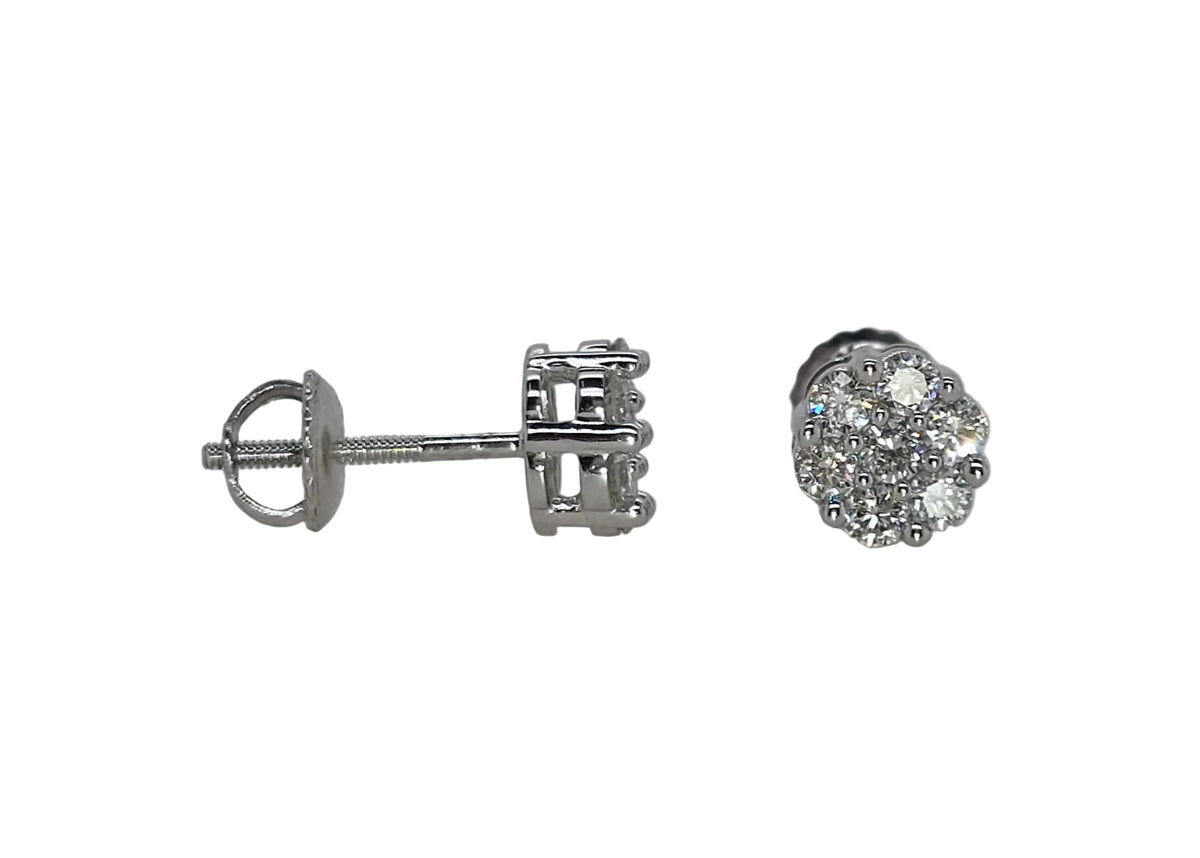 10CT WHITE GOLD CLUSTER 0.50CT LAB GROWN DIAMOND STUD EARRINGS.