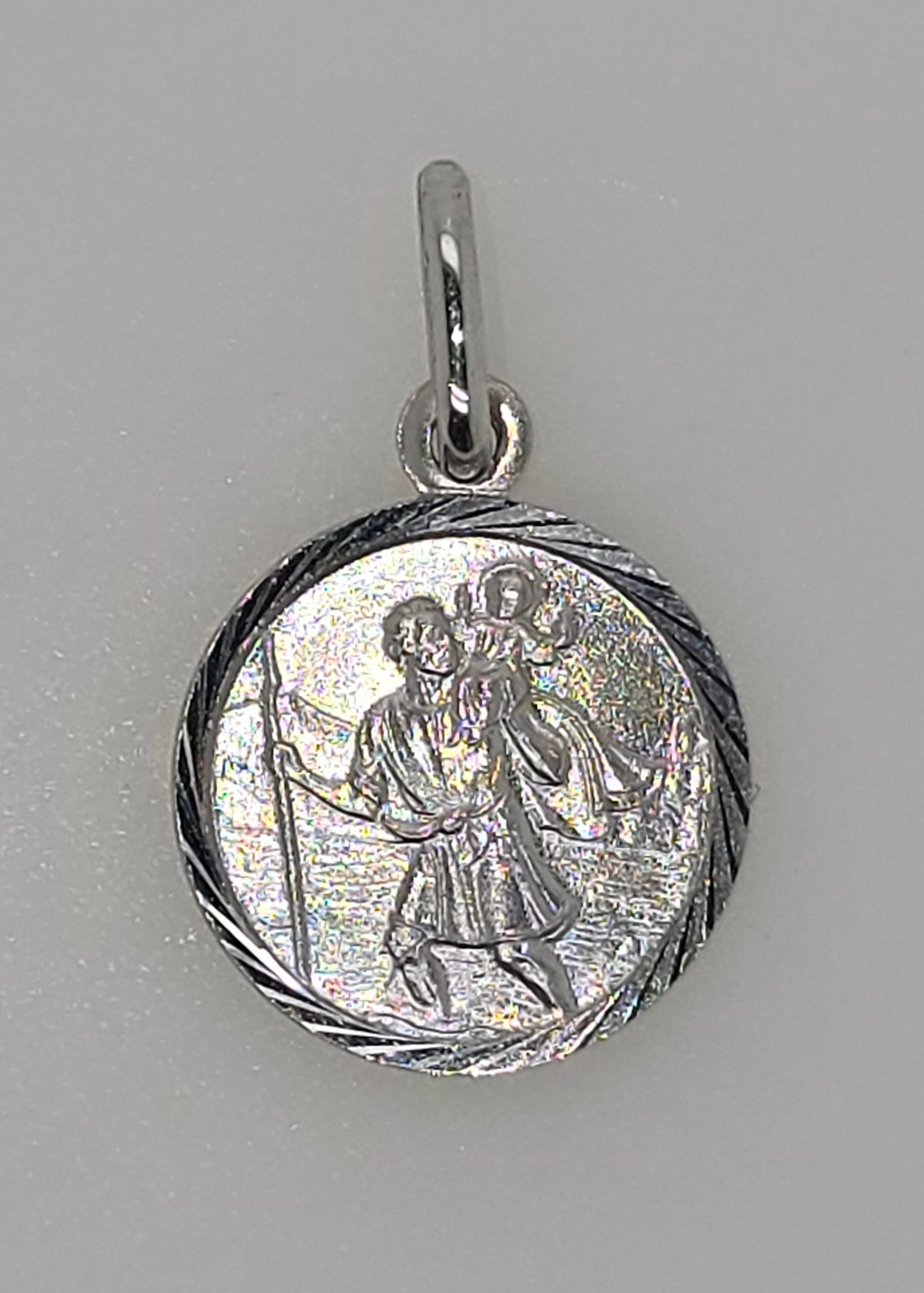 9CT WHITE GOLD IMPOTRED ITALIAN SOLID 12MM ST CHRISTOPHER CHARM