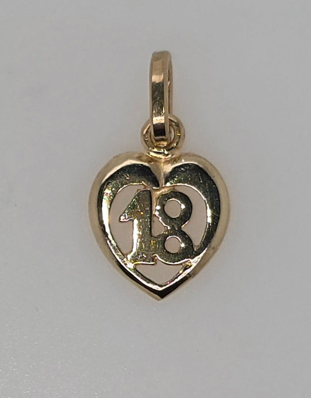 9CT YELLOW GOLD 11MM HEART 18 CHARM.