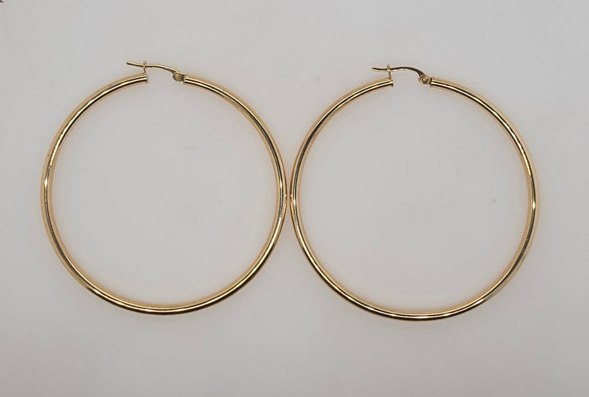 9CT YELLOW GOLD IMPORTED 2.5MM X 50MM HOOP EARRINGS