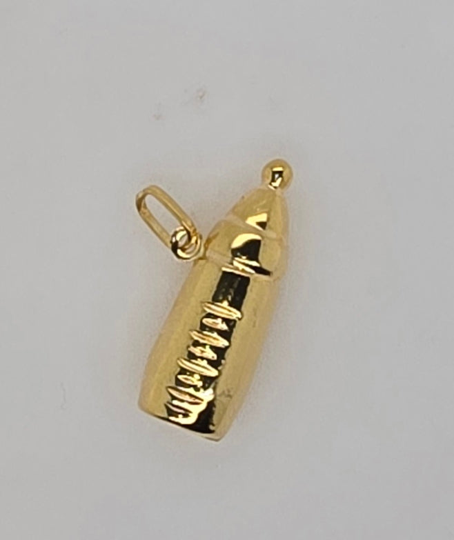 18CT YELLOW GOLD IMPORTED 23MM BABY BOTTLE CHARM.