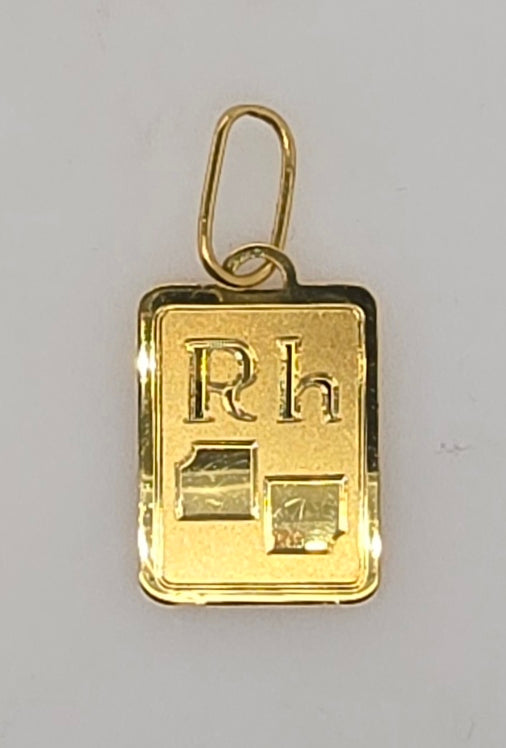 18CT YELLOW GOLD IMPORTED BLOOD GROUP 20MM X 15MM PENDANT 2.7GRAM.