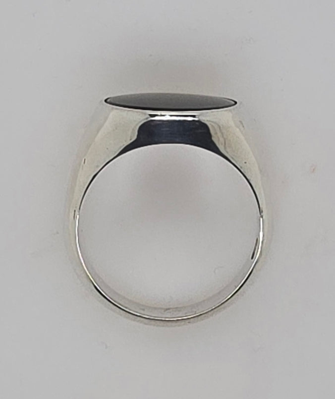 STERLING SILVER SOLID 16MM ROUND ONYX RING 15.7GRAMS FINGER SIZE Z.