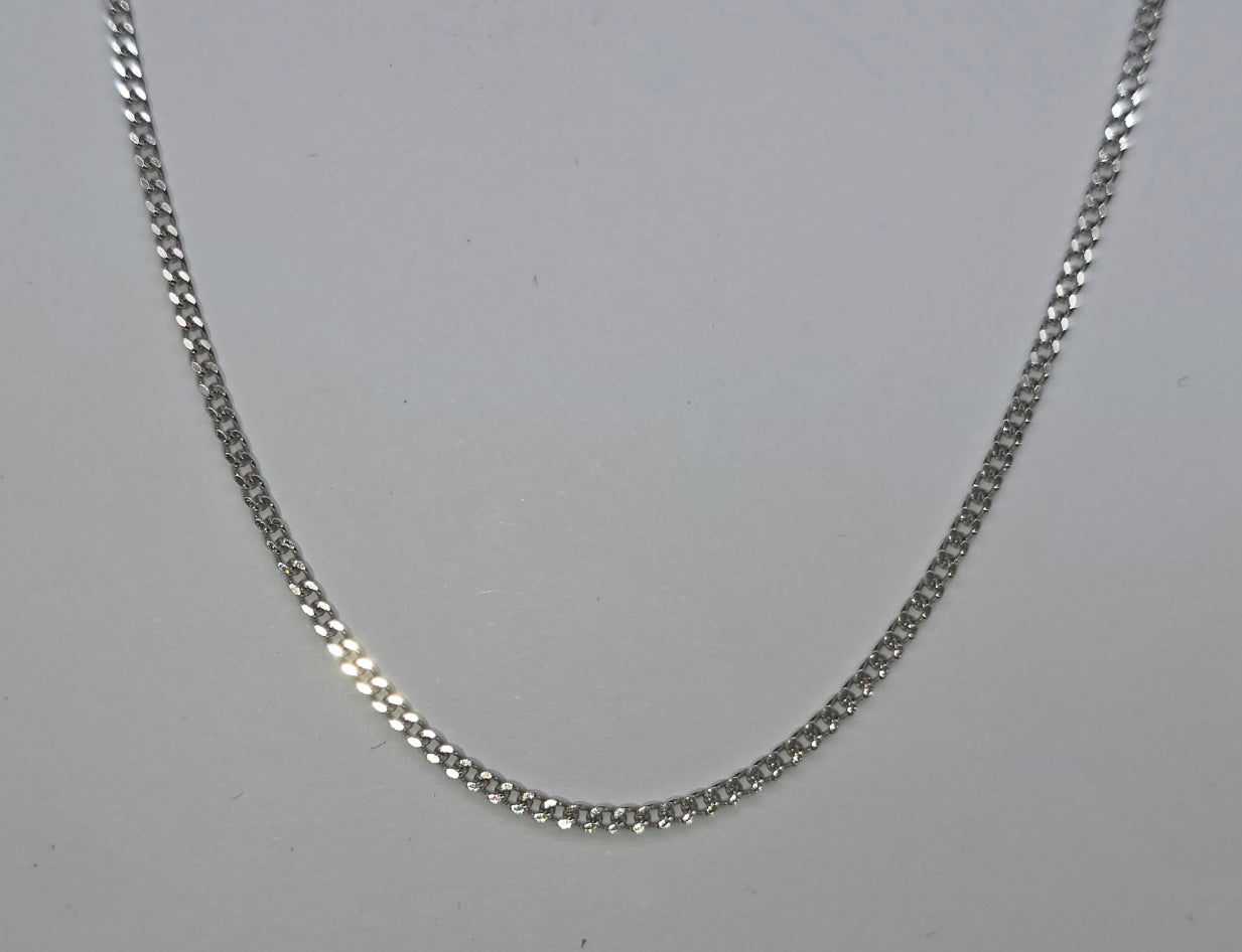9CT WHITE GOLD IMPORTED ITALIAN 45CM X 1.4MM WIDE SOLID CURB CHAIN.