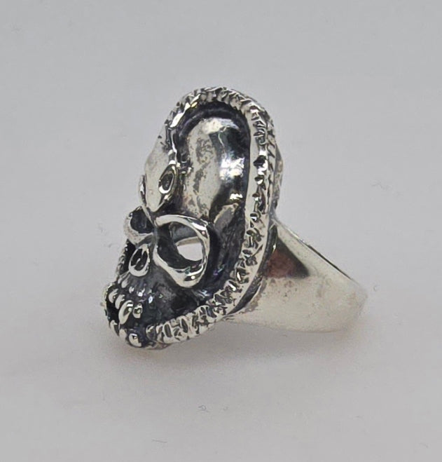 STERLING SILVER 26MM SKULL WITH SNAKE RING.