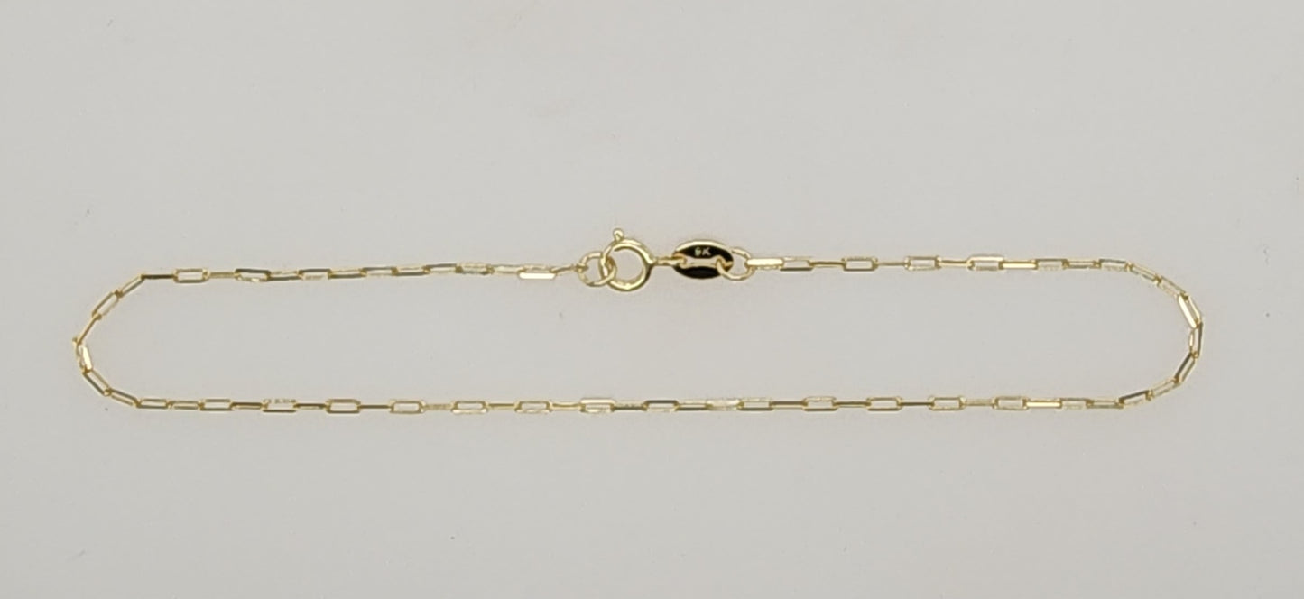 9CT YELLOW GOLD IMPORTED 19CM 2.4MM X 1.1MM PAPERCLIP BRACELET .53GRAMS