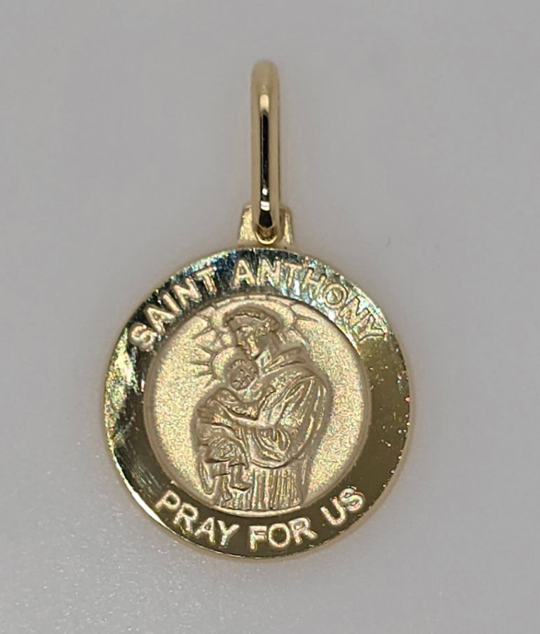9CT YELLOW GOLD IMPORTED SOLID 15MM ST ANTHONY PENDANT.