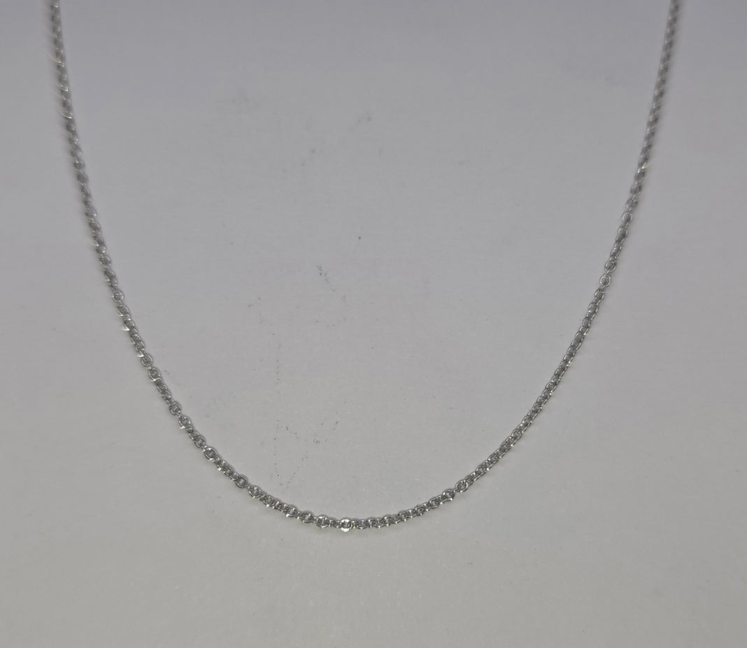 18CT WHITE GOLD IMPORTED .9MM DIAMOND CUT CABLE 45CM 1.29GRAM CHAIN.