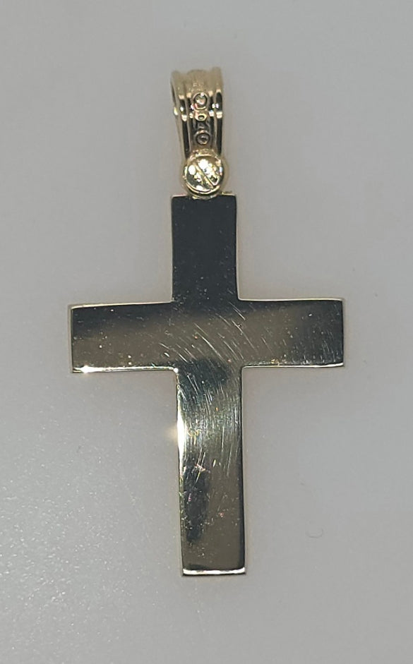 9CT YELLOW GOLD IMPORTED 22MM X 16MM FLAT POLISHED CROSS PENDANT.