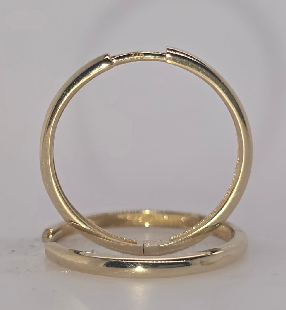9CT YELLOW GOLD IMPORTED 2MM X 19MM 1/2 ROUND PROFILE HUGGIE EARRINGS.