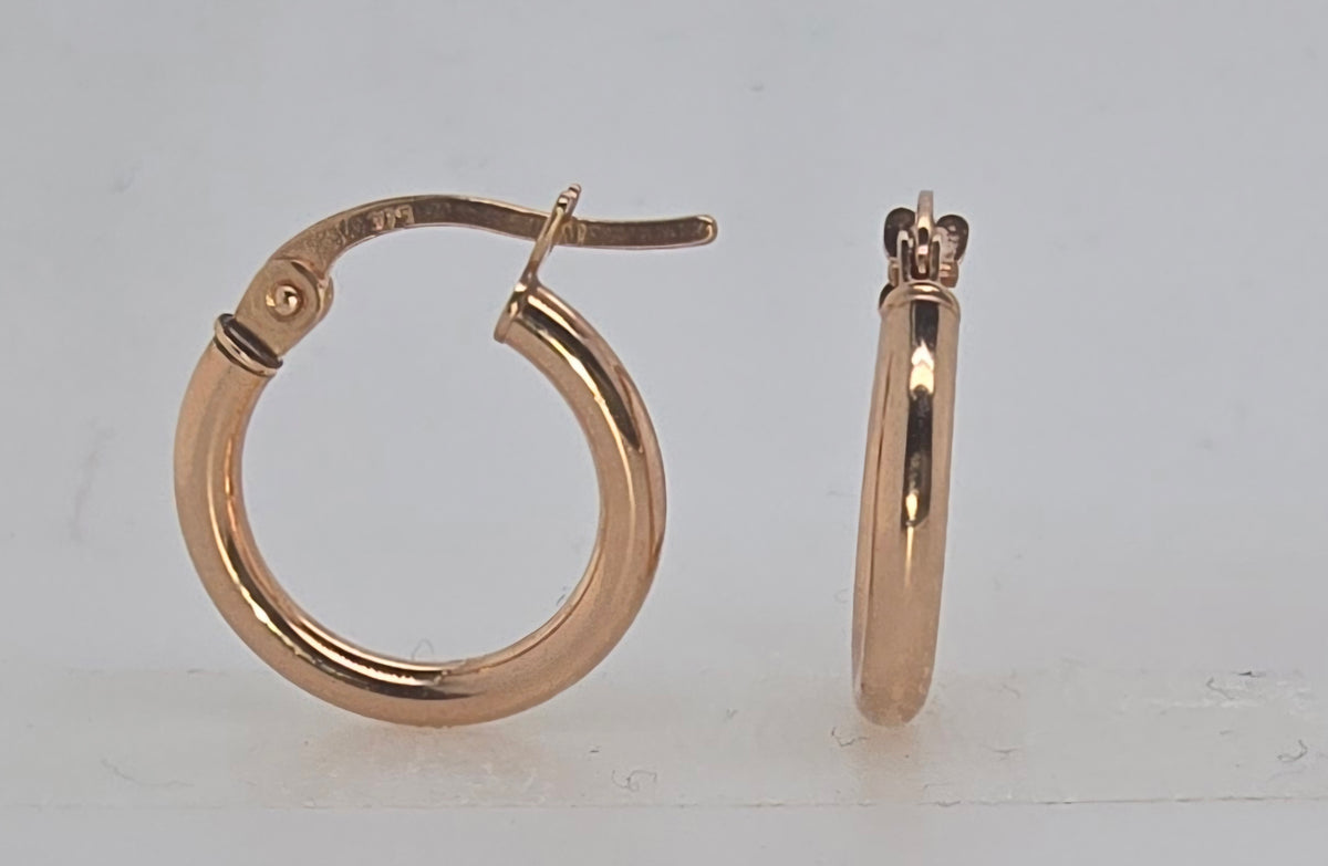 9CT ROSE GOLD IMPORTED 2MM X 10MM HOOP EARRINGS