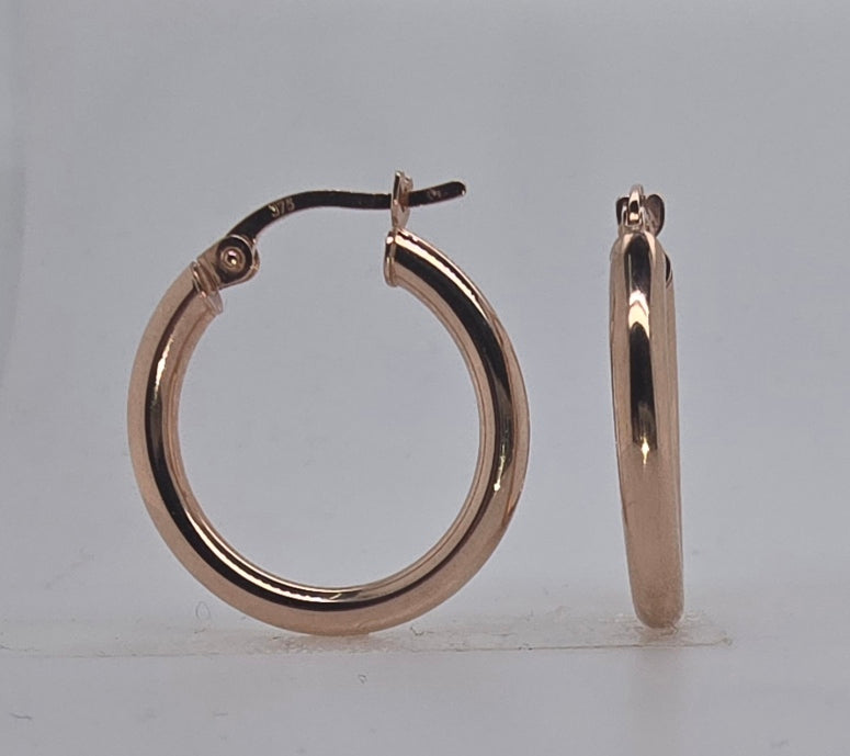 9CT ROSE GOLD IMPORTED 2.5MM X 15MM HOOP EARRINGS