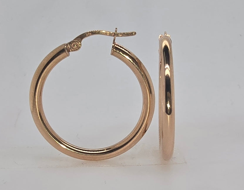 9CT ROSE GOLD IMPORTED 2.5 X 20MM HOOP EARRINGS