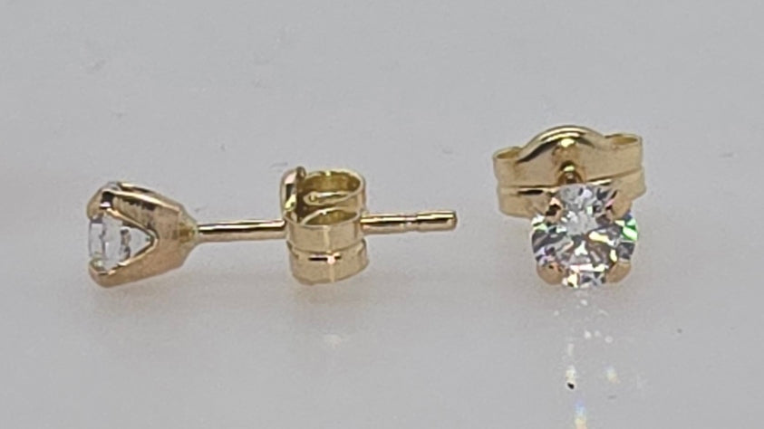 9CT YELLOW GOLD 4MM ROUND CUBIC ZIRCONIA STUD EARRINGS