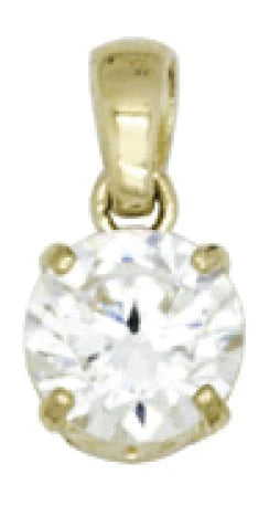 9CT YELLOW GOLD ROUND CUBIC ZIRCONIA CLAW SET PENDANT