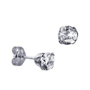 9CT WHITE GOLD 5MM CUBIC ZIRCONIA 4 CLAW SET STUD EARRINGS