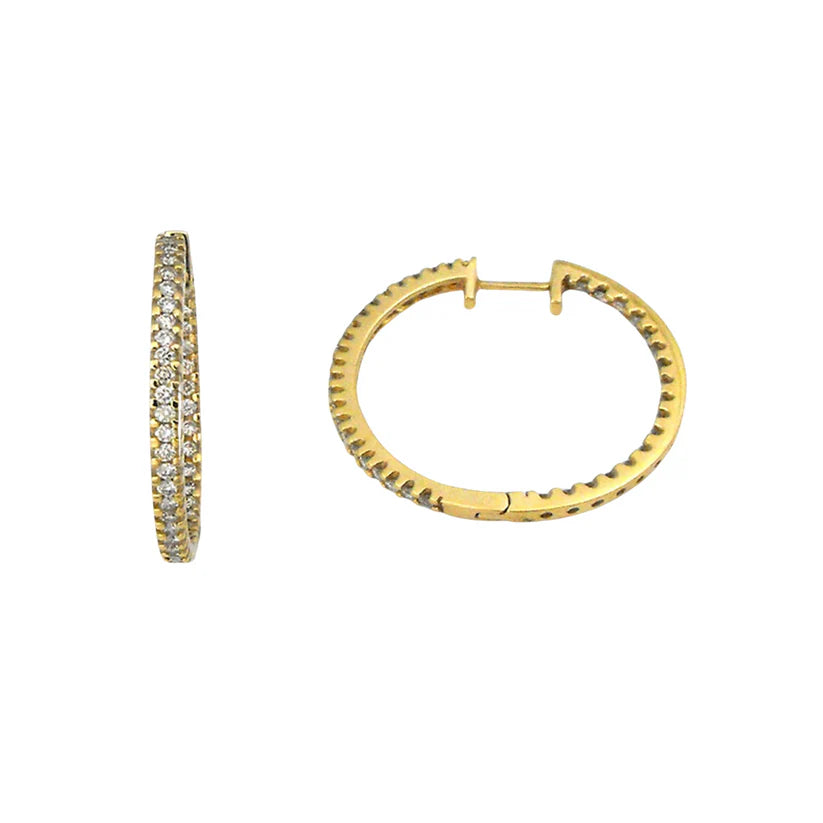 18CT YELLOW GOLD DIAMOND HUGGIE EARRINGS.