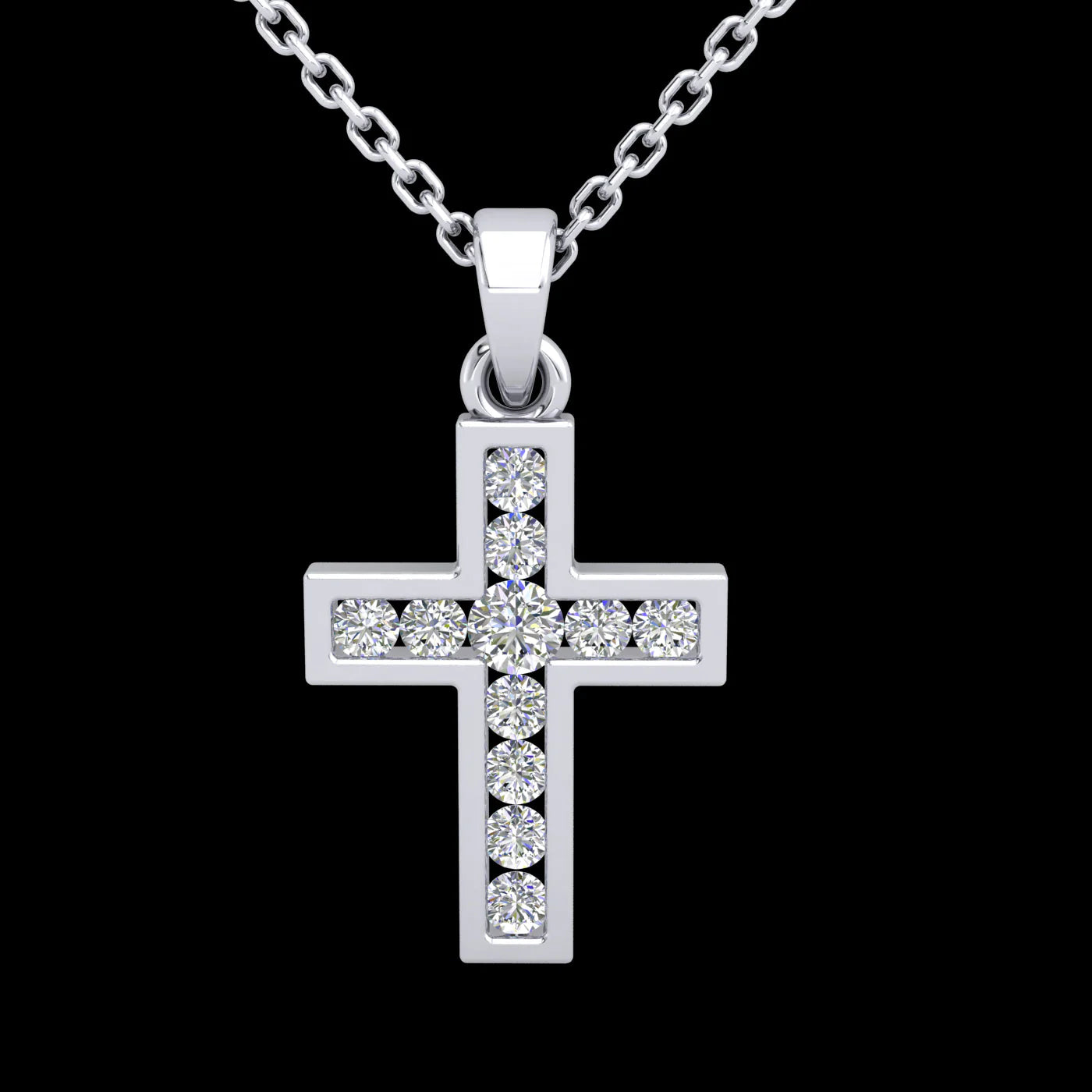9CT WHITE GOLD CHANNEL SET DIAMOND CROSS.