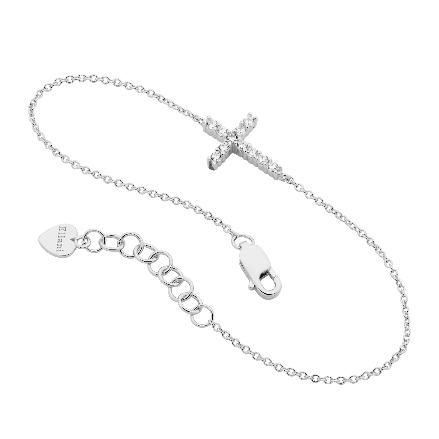ELLANI STERLING SILVER RHODIUM PLATED CUBIC ZIRCONIA CROSS BRACELET. B222S