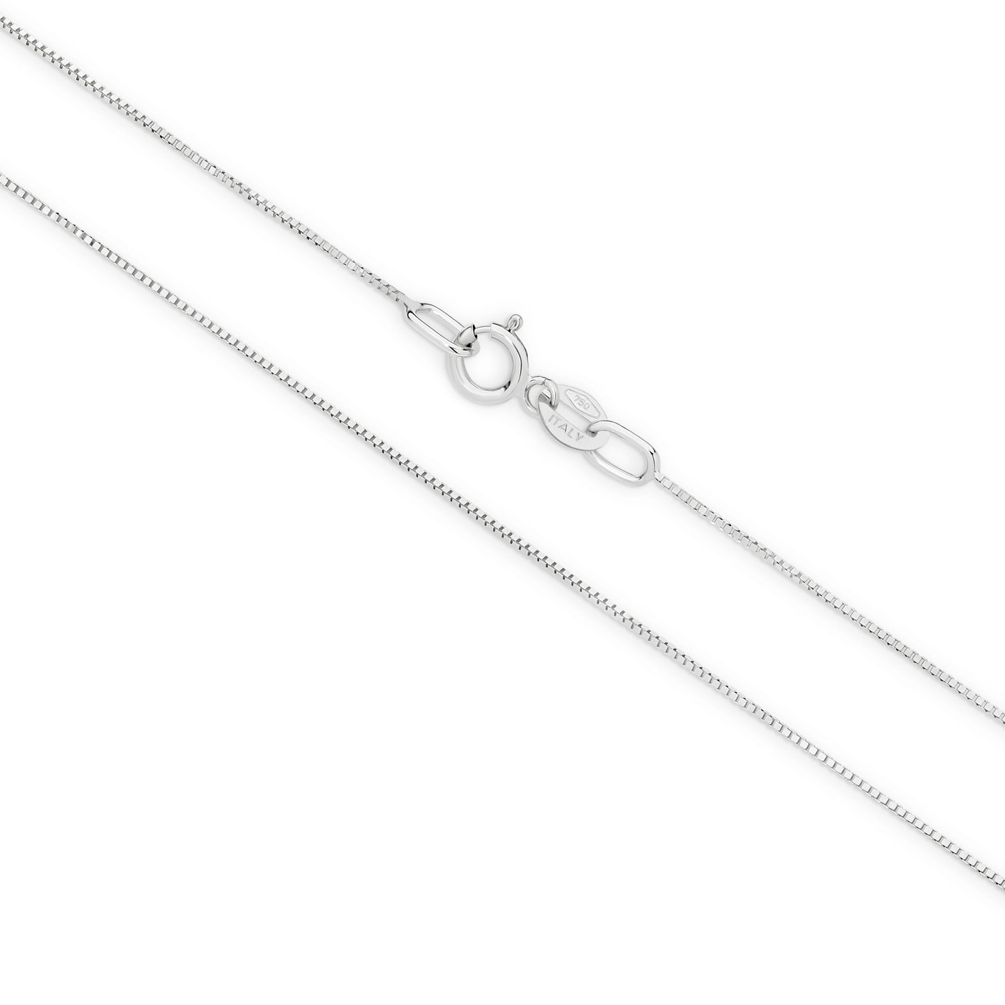 9CT WHITE GOLD ITALIAN 45CM X .52MM BOX CHAIN 0.925GRAMS.