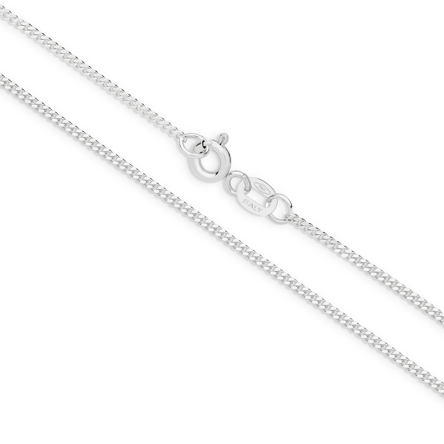 9CT WHITE GOLD IMPORTED ITALIAN 42CM X 1.4MM WIDE SOLID CURB CHAIN.