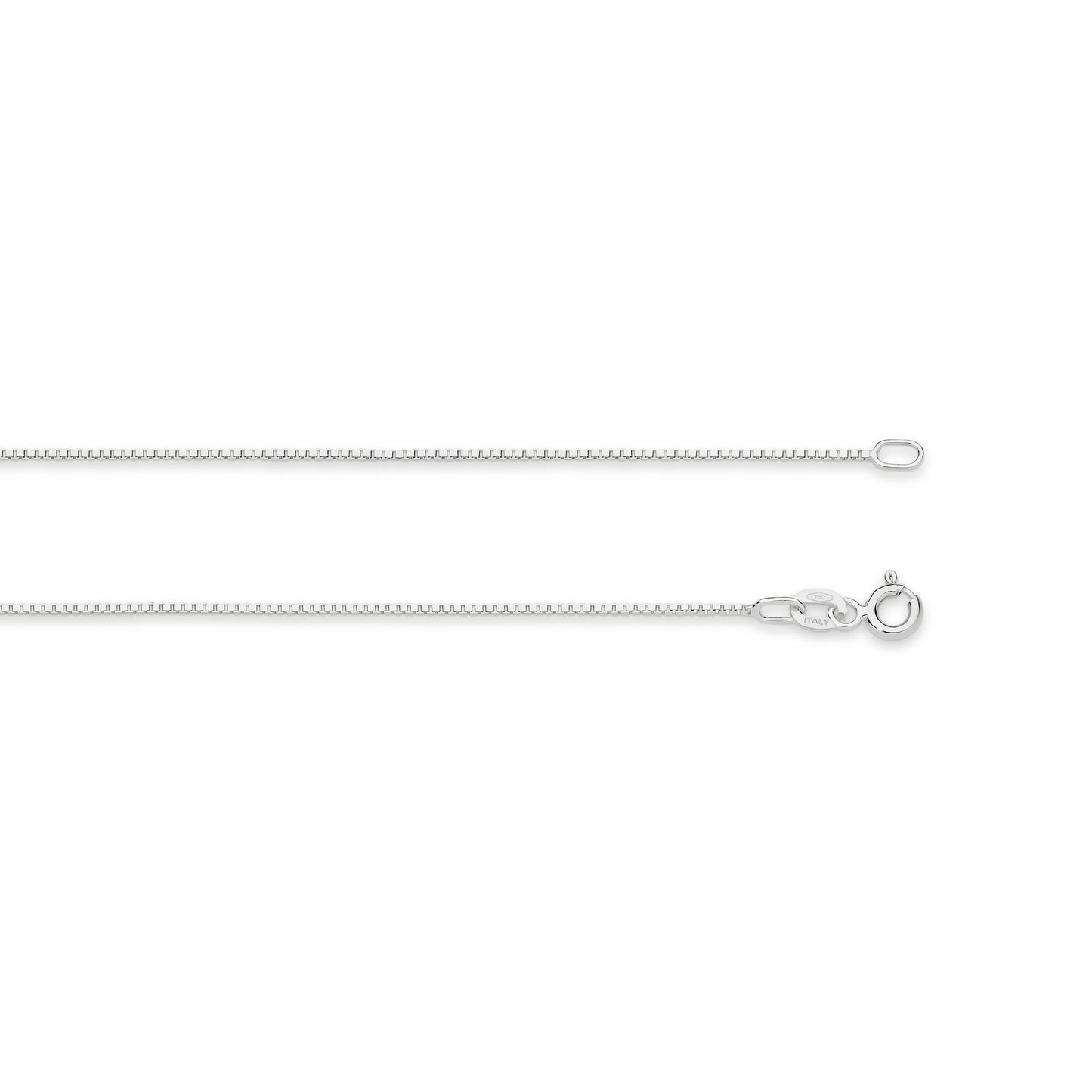 9CT WHITE GOLD IMPORTED ITALIAN 50CM X .7MM BOX CHAIN.