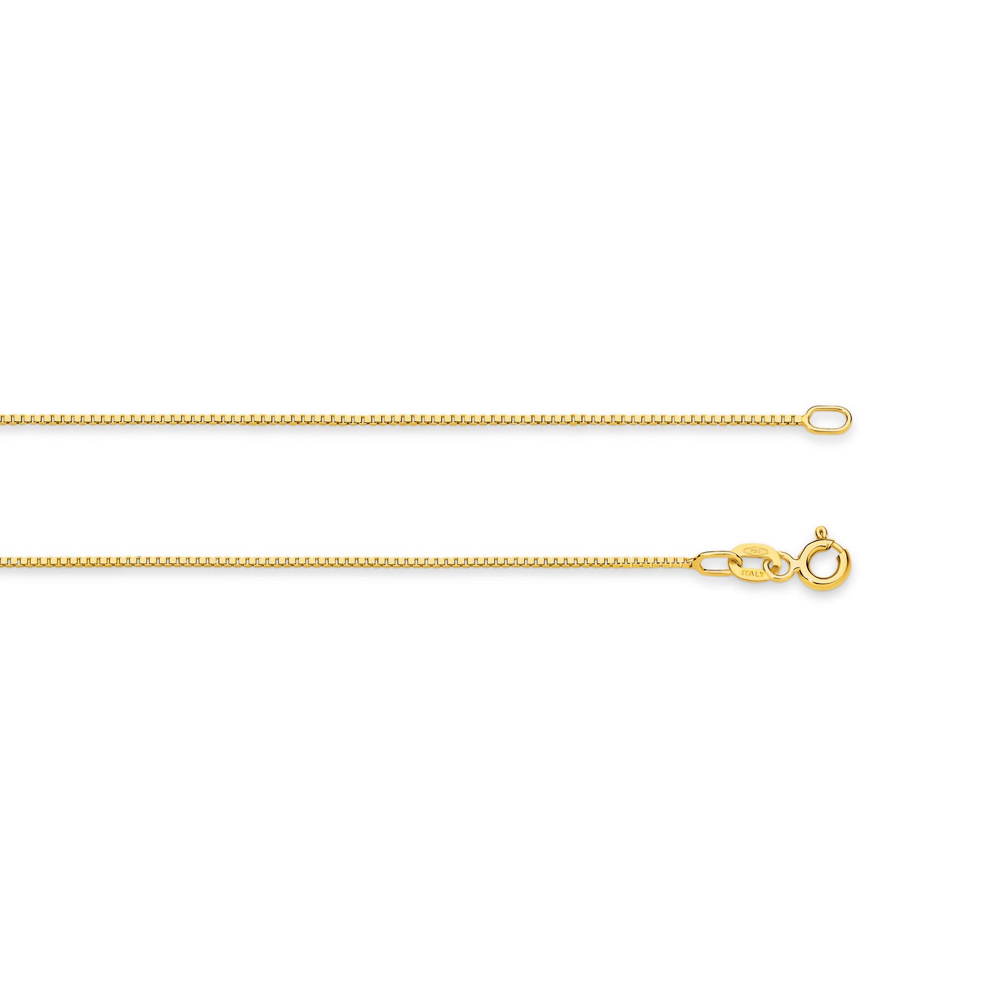 9CT YELLOW GOLD ITALIAN IMPORTED 45CM X 0.8MM BOX CHAIN 1.96GRAMS.