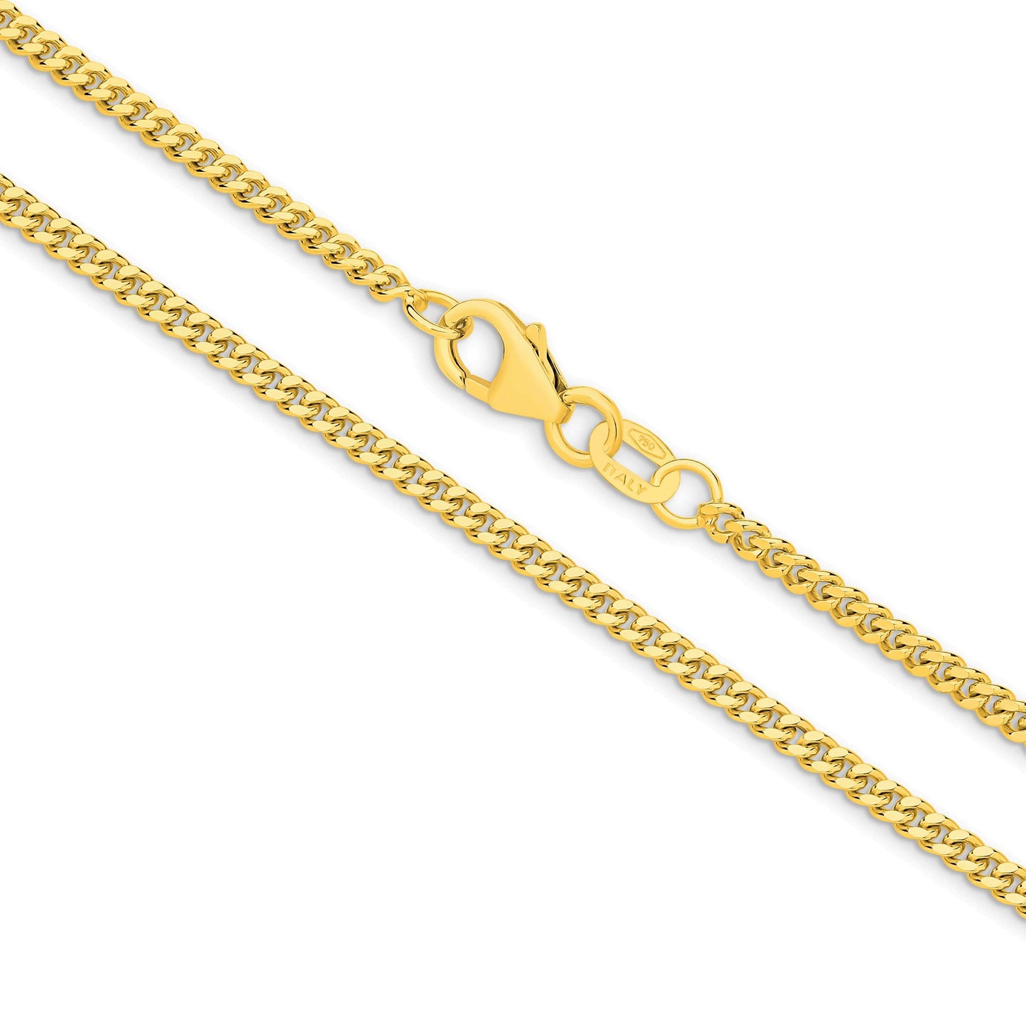 9CT YELLOW GOLD ITALIAN SOLID 50CM X 2.16MM DIAMOND CUT CURB CHAIN.