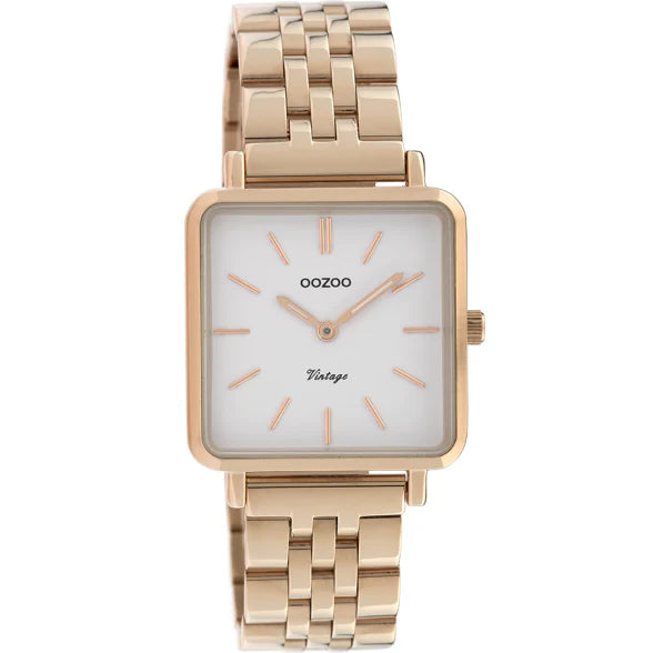 OOZOO WATCH 29MMM SQUARE WATCH WHITE DIAL ROSE PLATED METAL BAND C9958 ALDO Jewellers