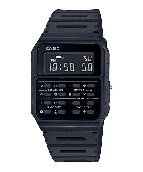 CASIO WATCH CALCULATOR, STOPWATCH ALARM BLACK CASE AND RESIN BAND CA53WF-1B