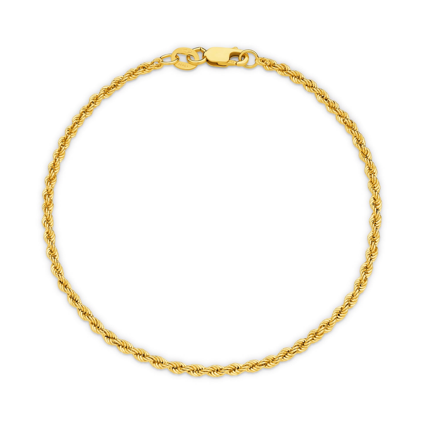 9CT YELLOW GOLD ITALIAN 19CM X 2.18MM DIAMOND CUT ROPE BRACELET.