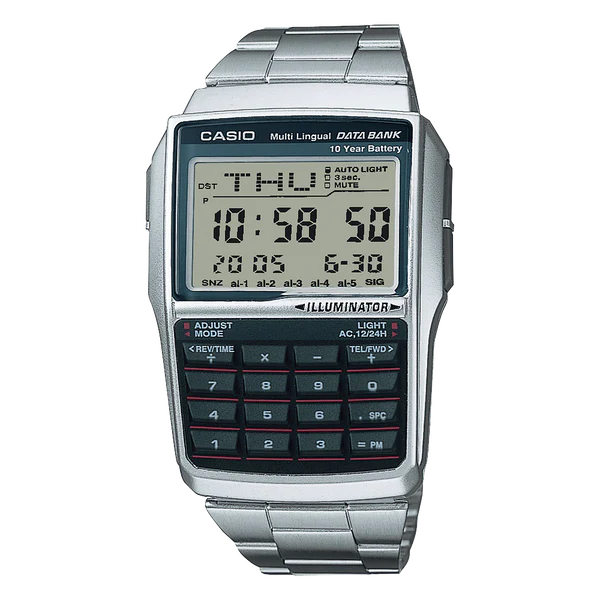 CASIO WATCH DATABANK 25 CALCULATOR , ALARM STAINLESS STEEL BAND DBC32D-1