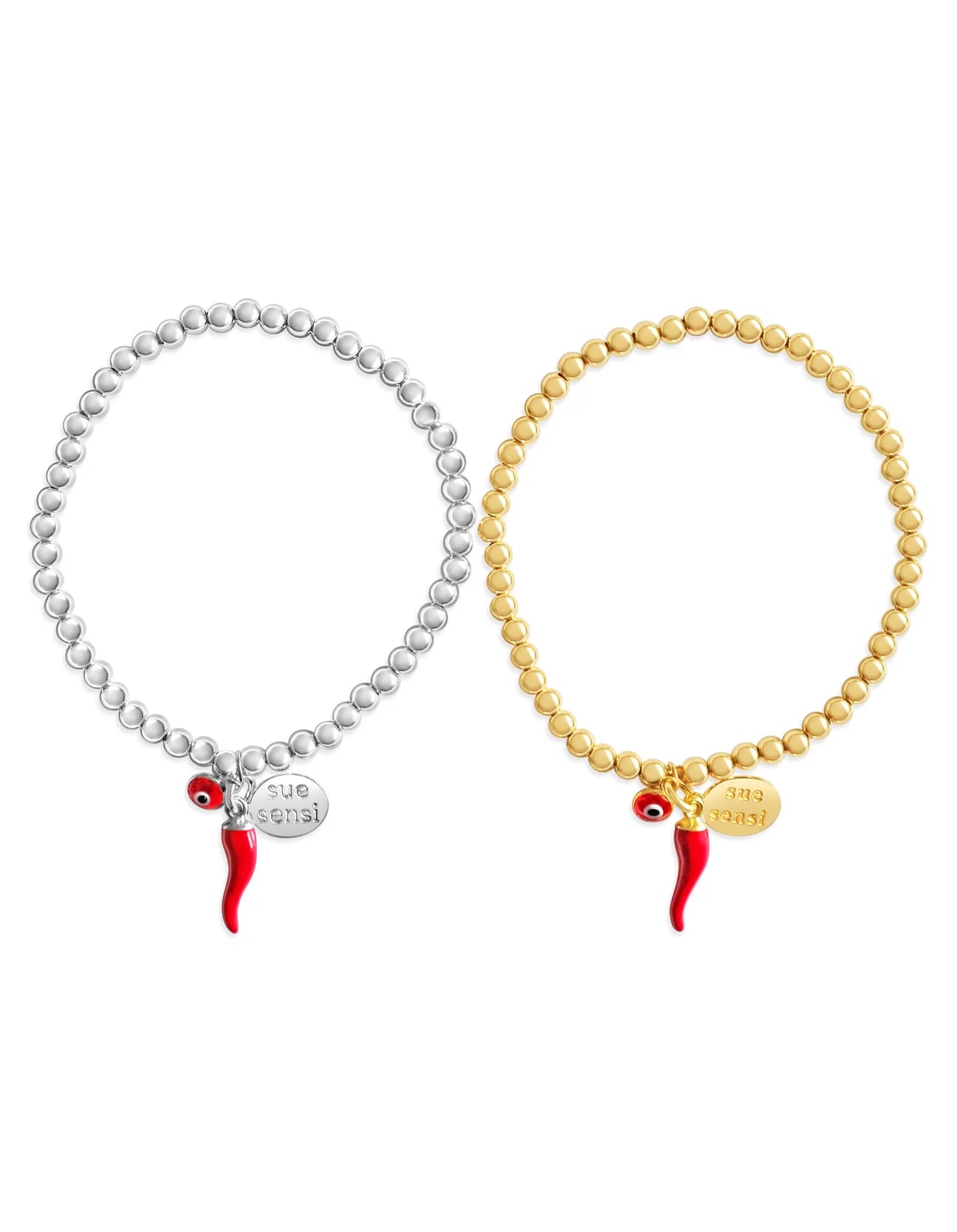 SUE SENSI STERLING SILVER 4MM BALL RED CHILLI COLOURS BRACELET.