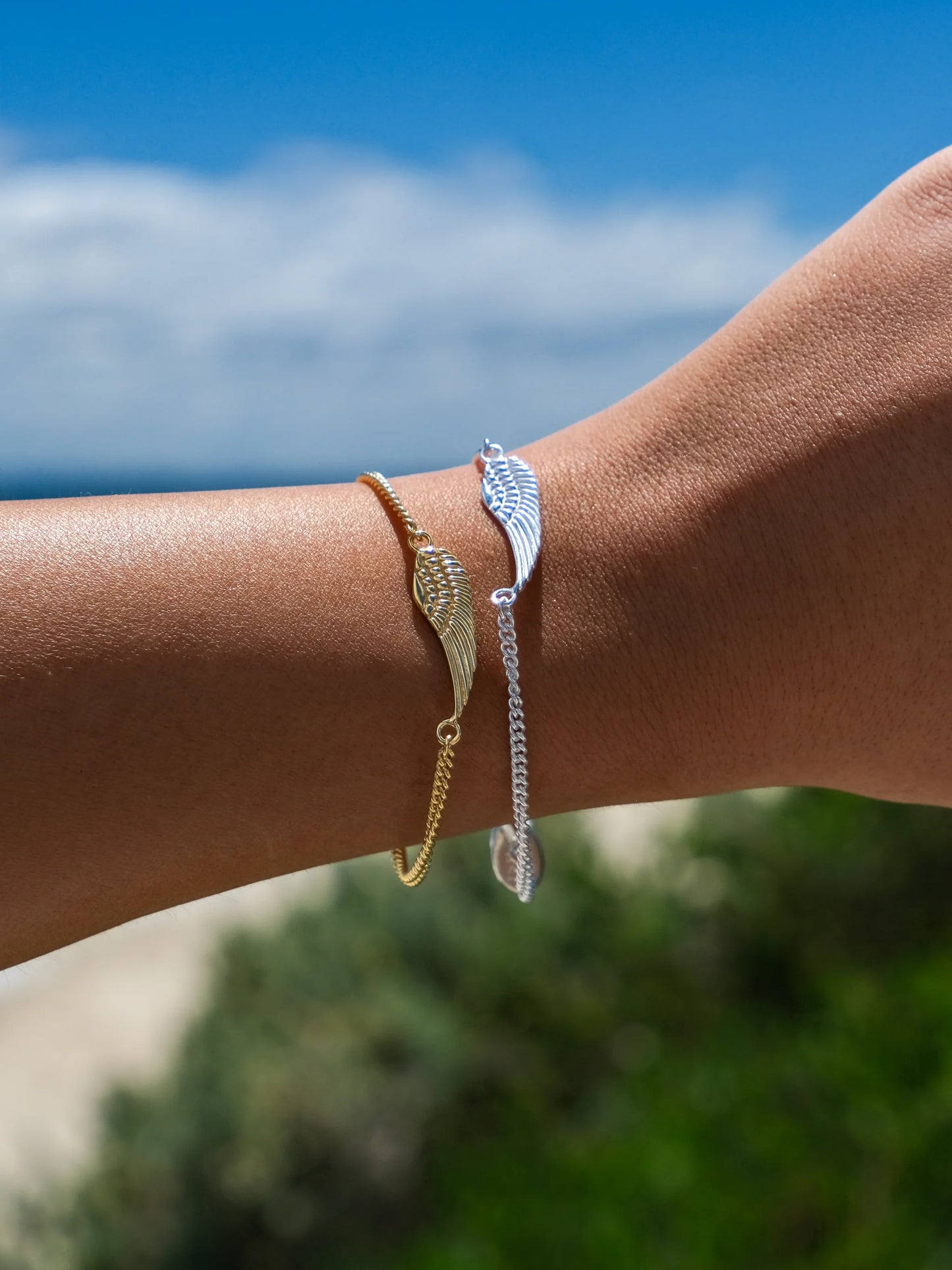 SUE SENSI STERLING SILVER 18CT GOLD PLATED MY ANGEL WING BRACELET