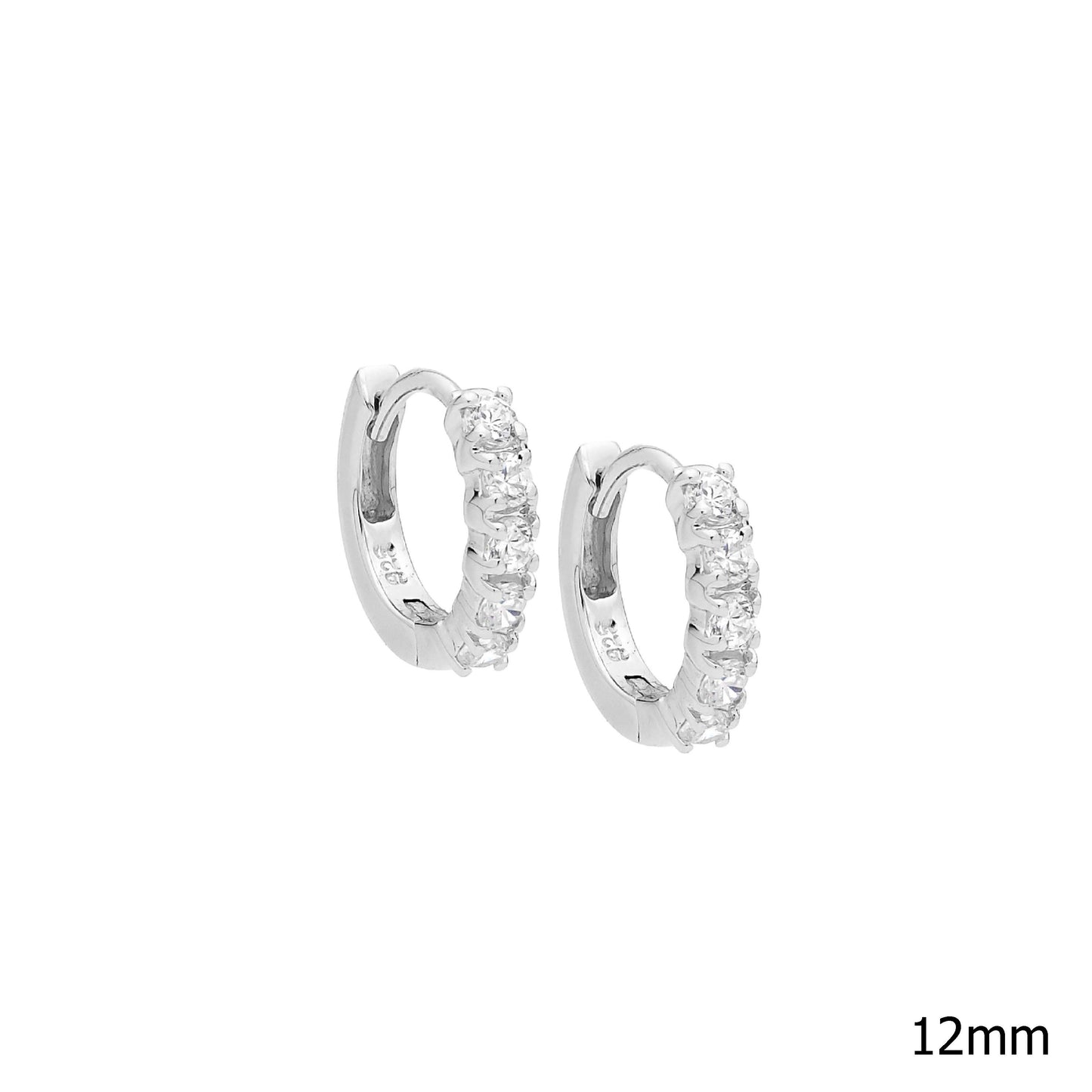 ELLANI STERLING SILVER CUBIC ZIRCONIA HUGGIE EARRINGS E319