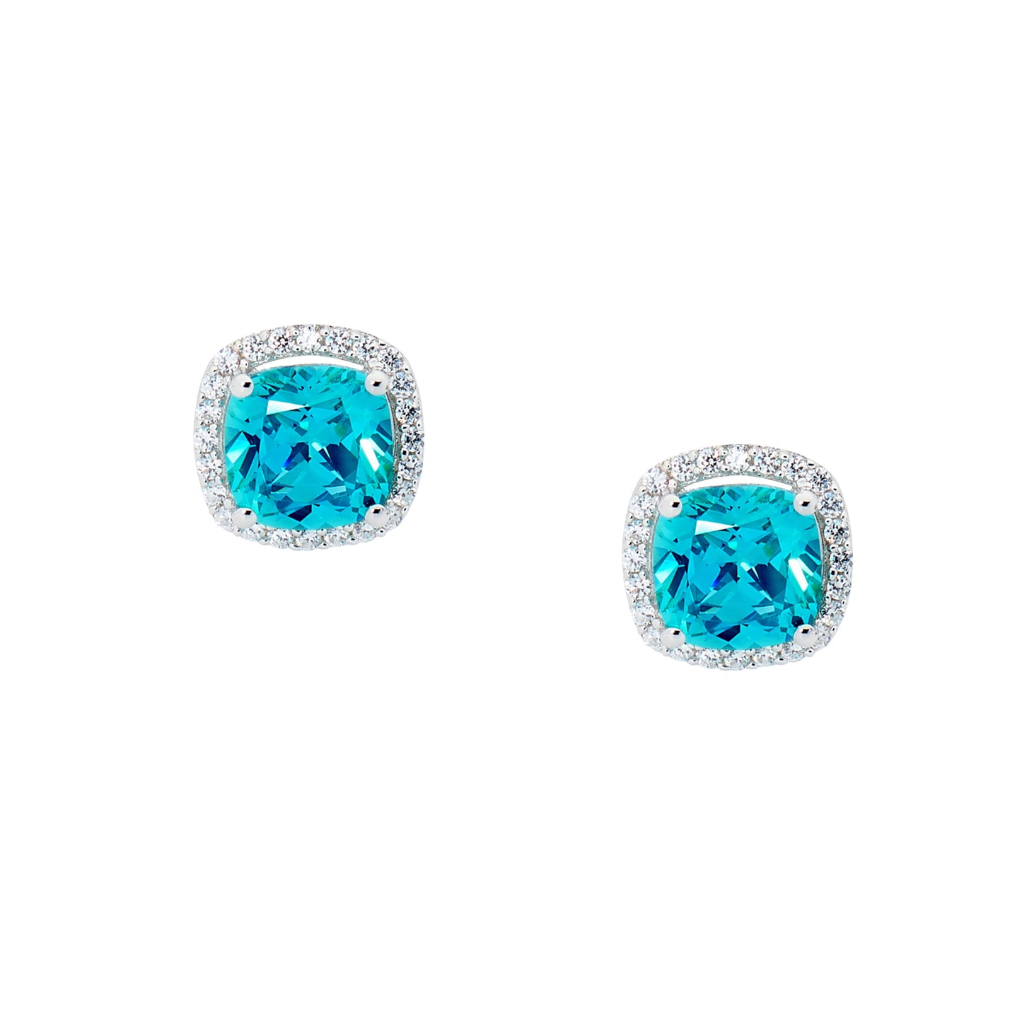 ELLANI STERLING SILVER MINT CUSHION CUT CUBIC ZIRCONIA STUD EARRINGS. E388M