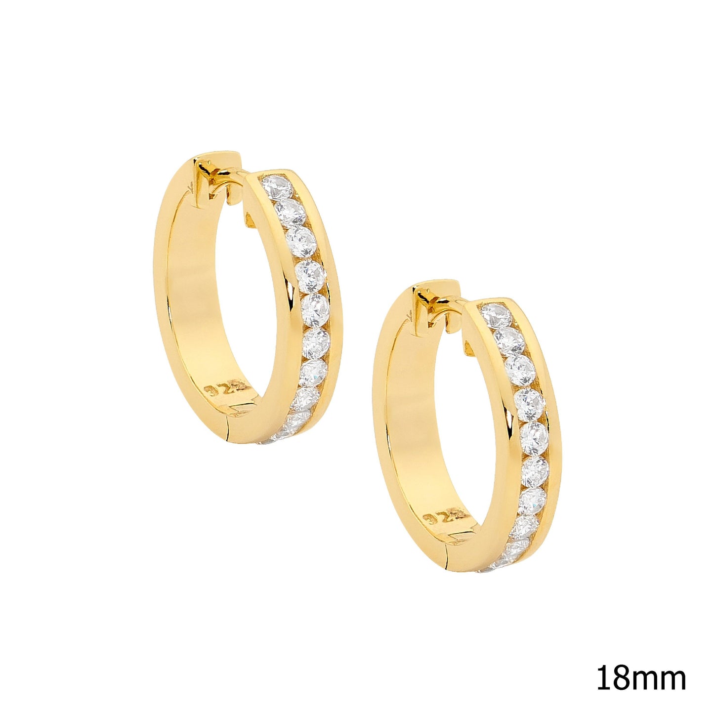 ELLANI STERLING SILVER GOLD PLATED CHANNEL SET HUGGIE EARRINGS.