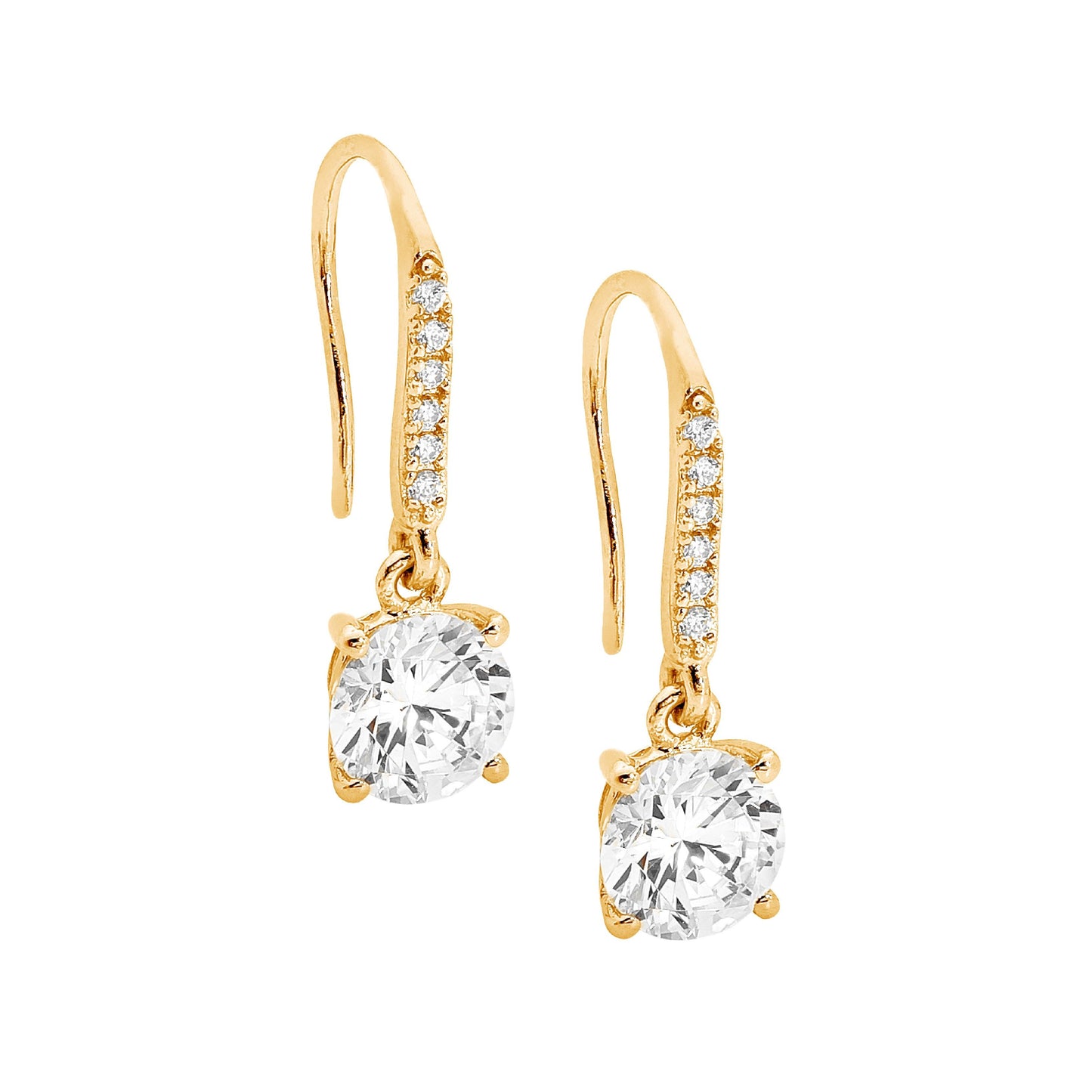 ELLANI STERLING SILVER GOLD PLATED CUBIC ZIRCONIA HOOK EARRINGS. E439S