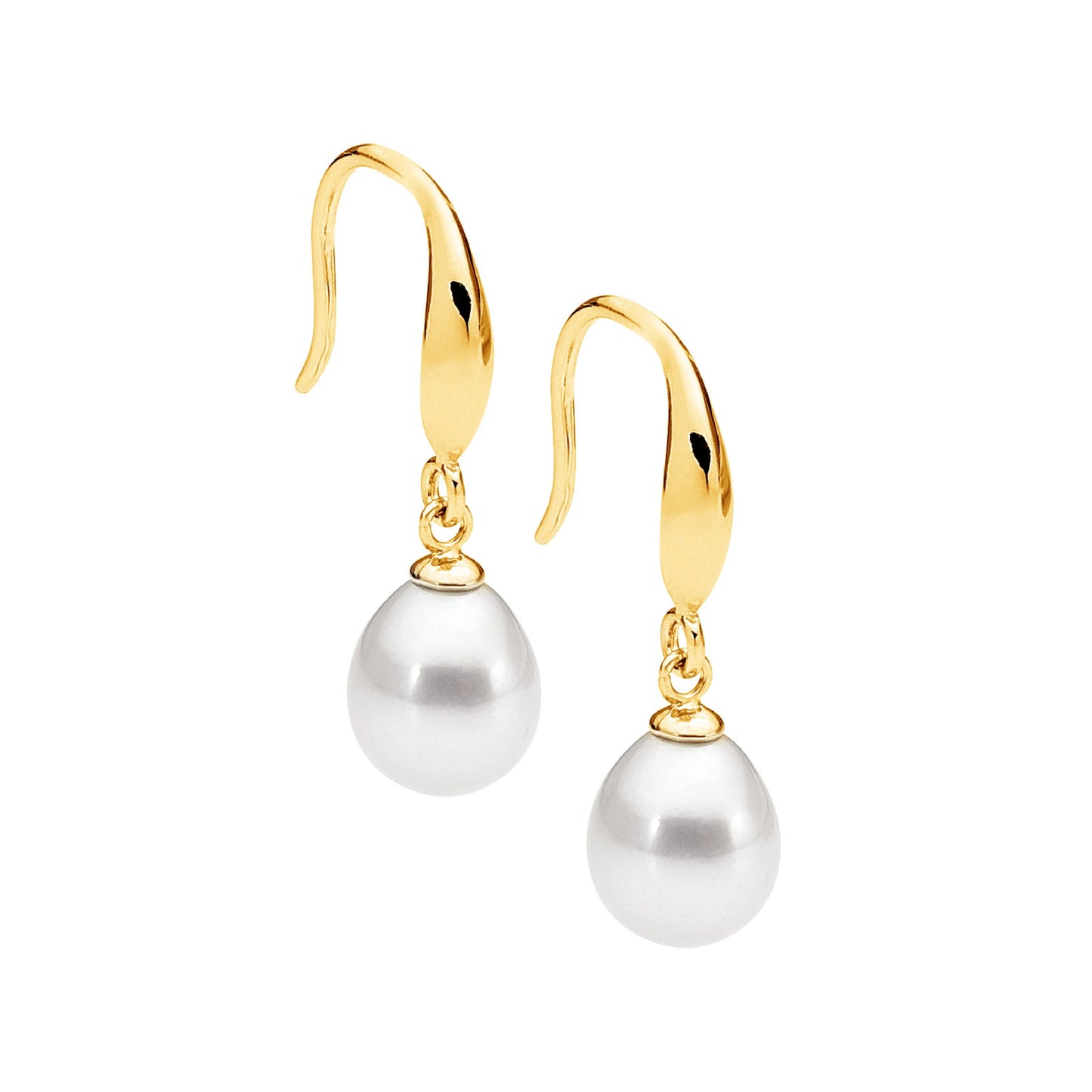 ELLANI STERLING SILVER GOLD PLATED FRESHWATER PEARL DROP EARRINGS. E463G